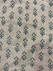 Block Print Handloom Linen Fabric Heavy Linen Fabric Grey blue flower - Rohiyaan